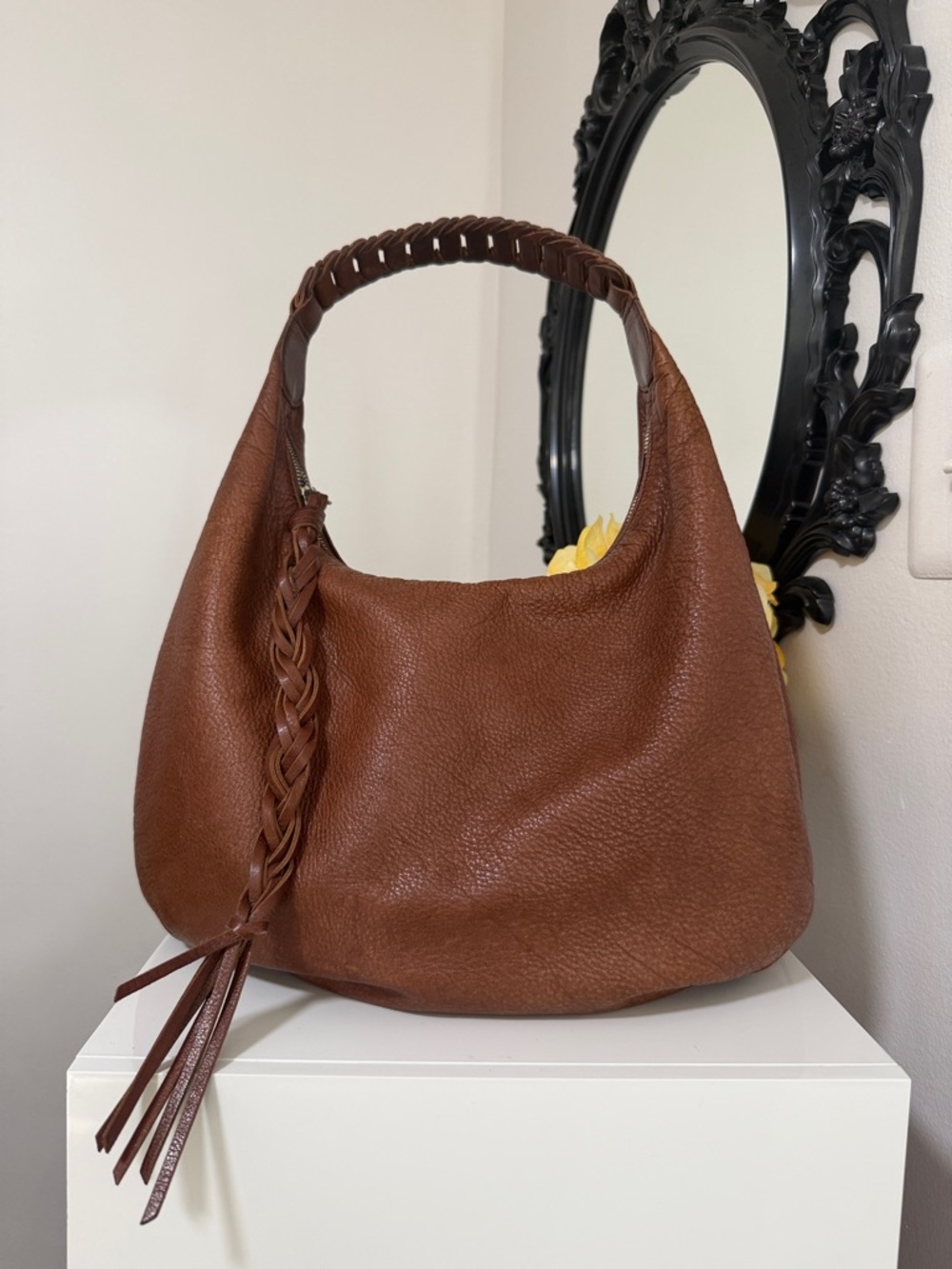 Banana Republic Brown Braided-Handle Leather Hobo
